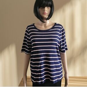 Reitmans Navy Striped Short Sleeves Tee With Buttons Accents, Plus Size 2X